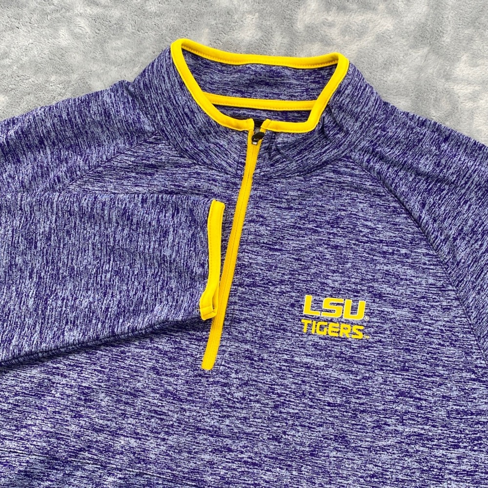 LSU Tigers Mens Large Purple Space‎ Dye Quarter Zip Pullover NWT Colosseum